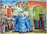 Carlos Mariné: Harar market. Watercolour